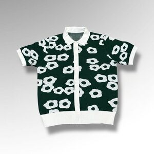Green Floral Knit Polo